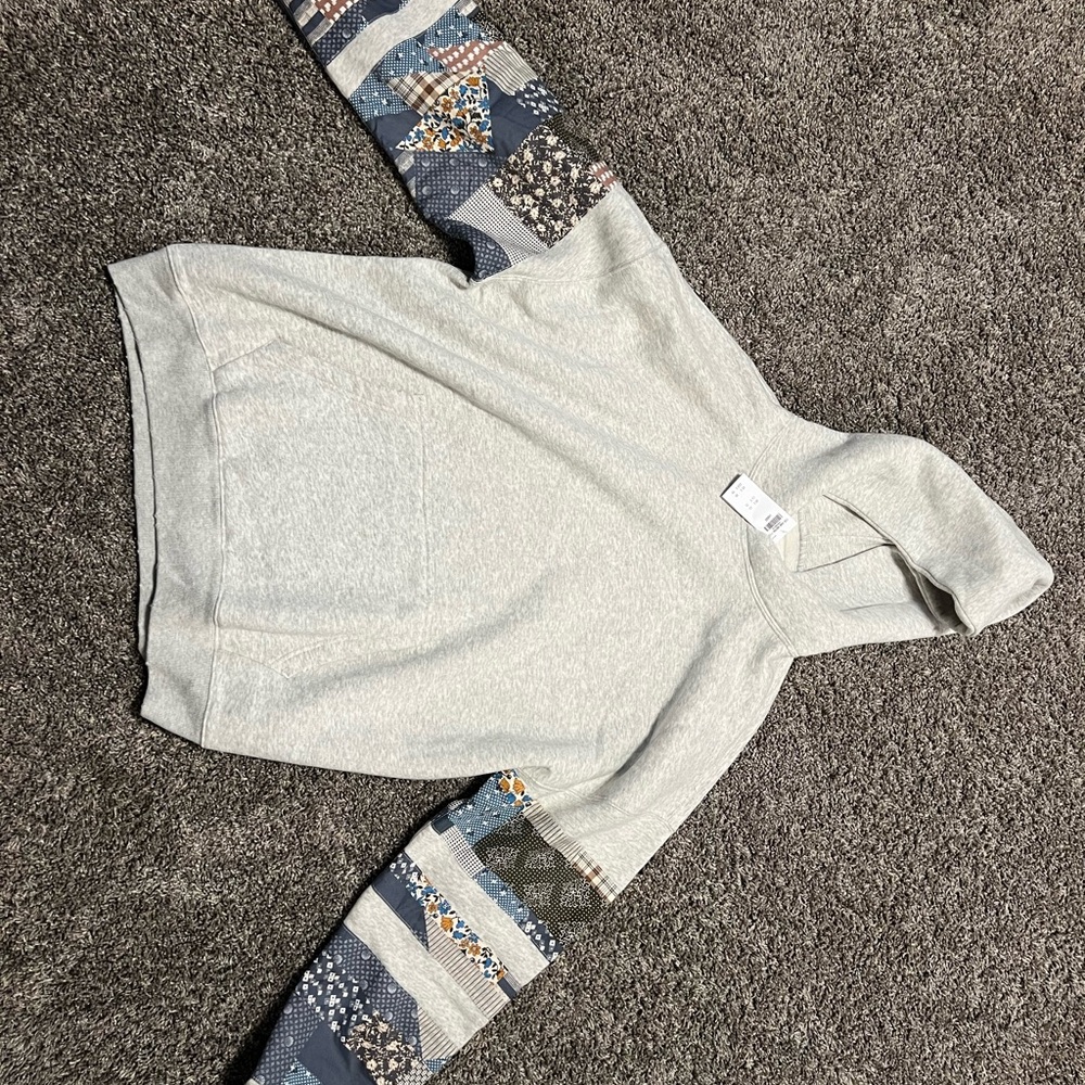 Gray Hoodie with Patchwork Sleeves
